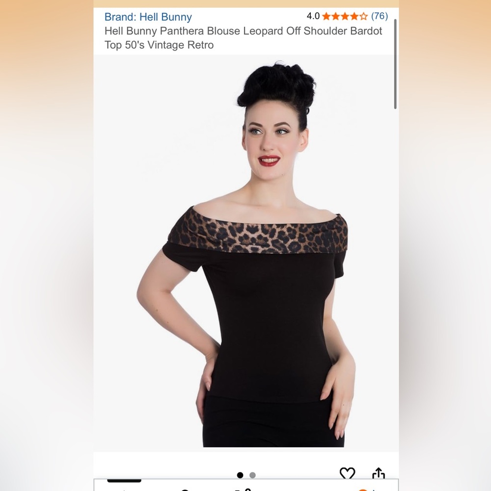 Hell Bunny Black Top with Leopard Print Collar - Picture 6 of 13
